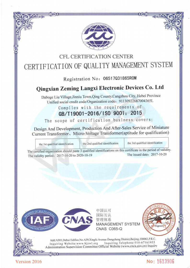 Chúng tôi đã vượt qua chứng nhận ISO 9001 thành công.